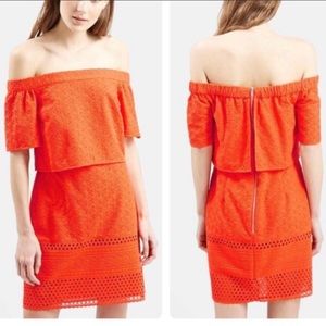 Topshop - Off the Shoulder Embroidered Dress